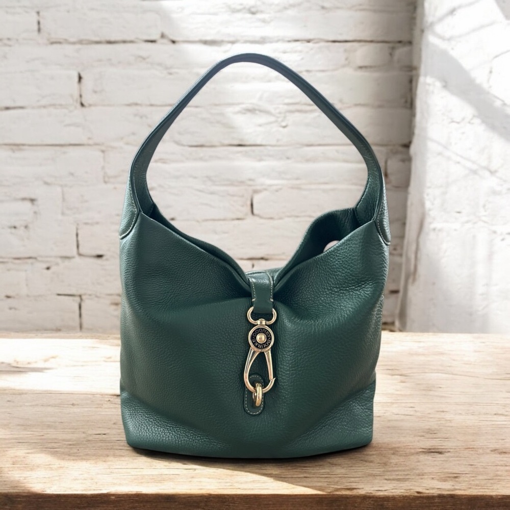 Dooney & Bourke Logo Lock Forest Green Leather Sac Hobo Shoulder Bag Purse